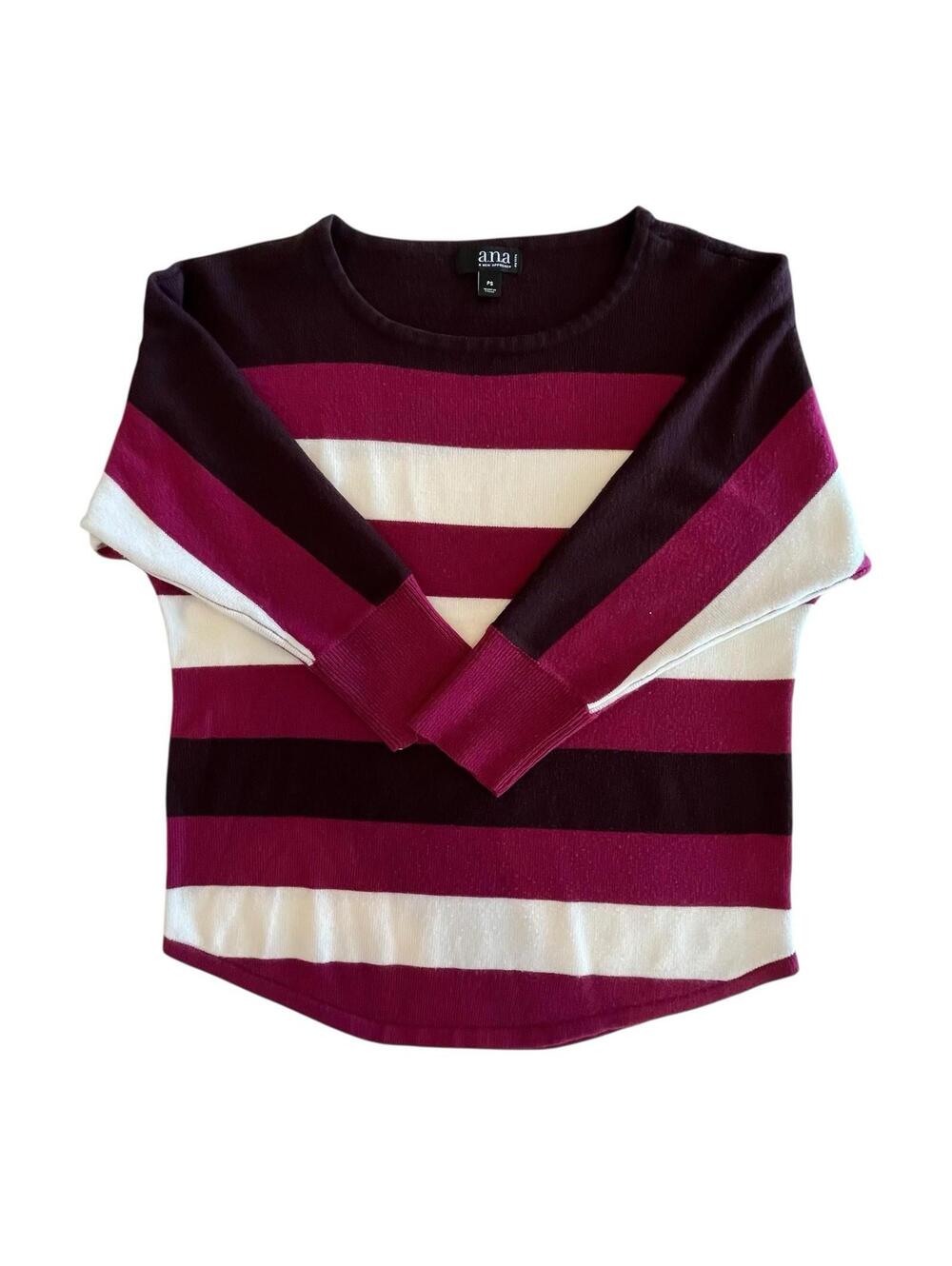 A.N.A.  Sweater Purple Striped Dolman 3/4 Sleeve womens Sz Petite Small 2823.6